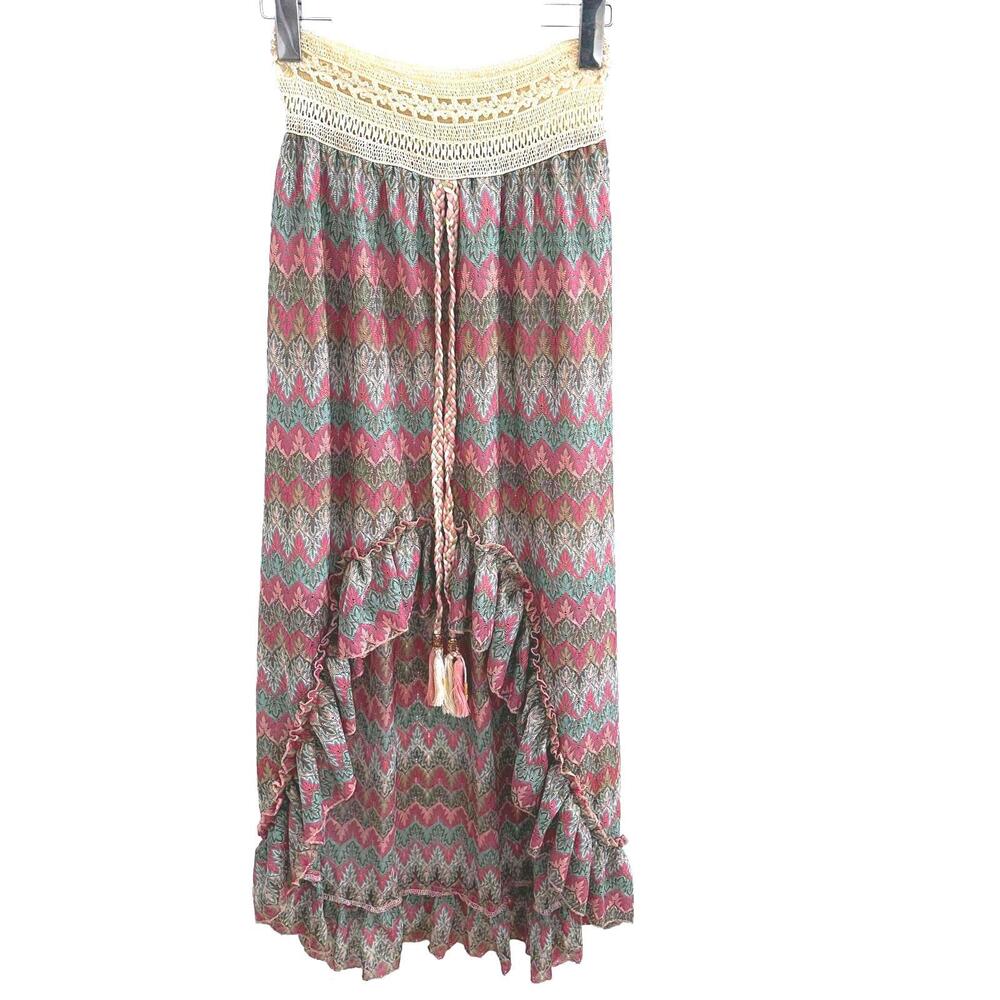 Miss D High-Low maxi Bohemian skirt featuring a multicoloured zigzag pattern - 2